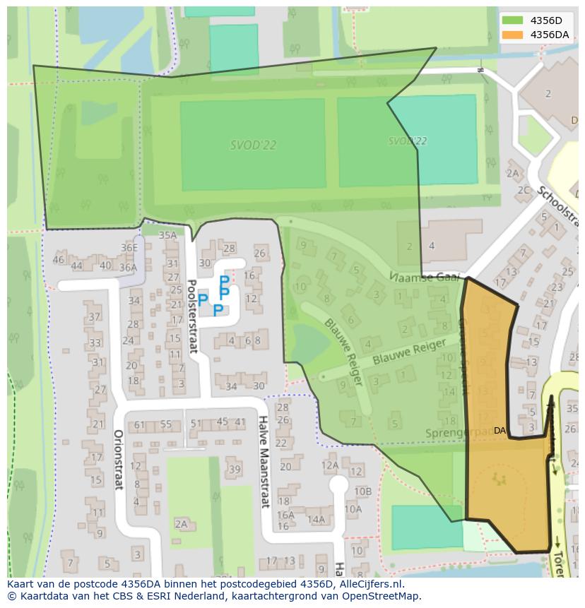 Afbeelding van het postcodegebied 4356 DA op de kaart.