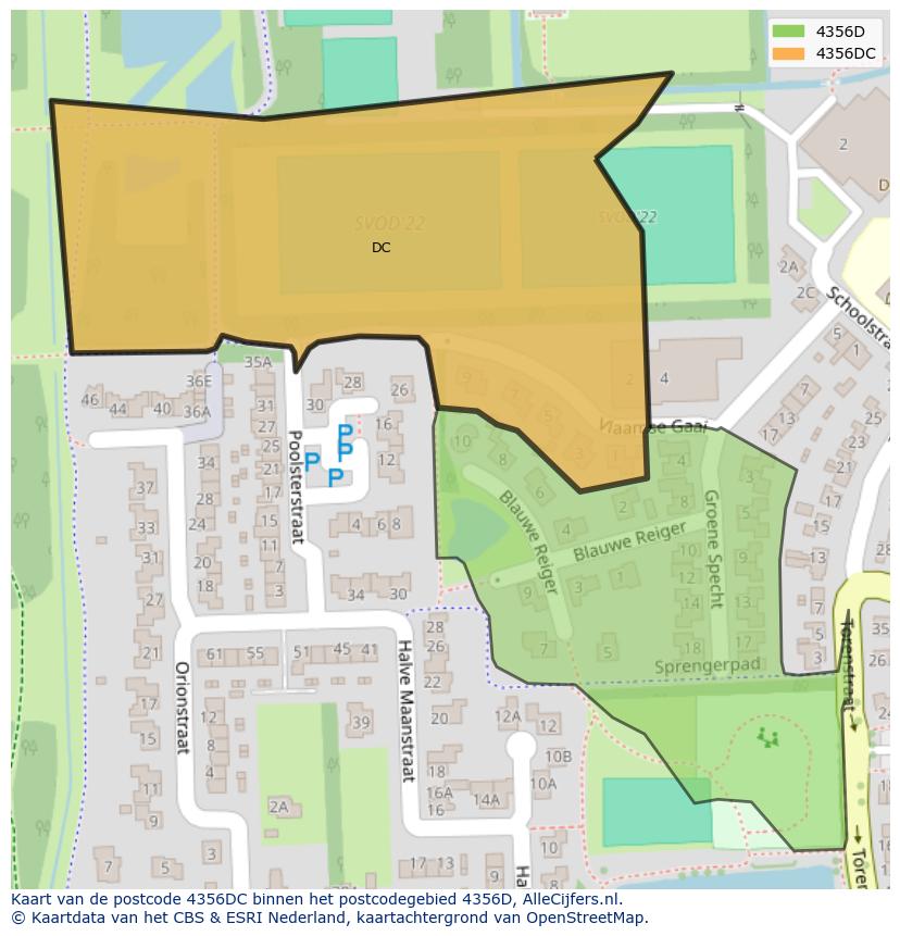 Afbeelding van het postcodegebied 4356 DC op de kaart.