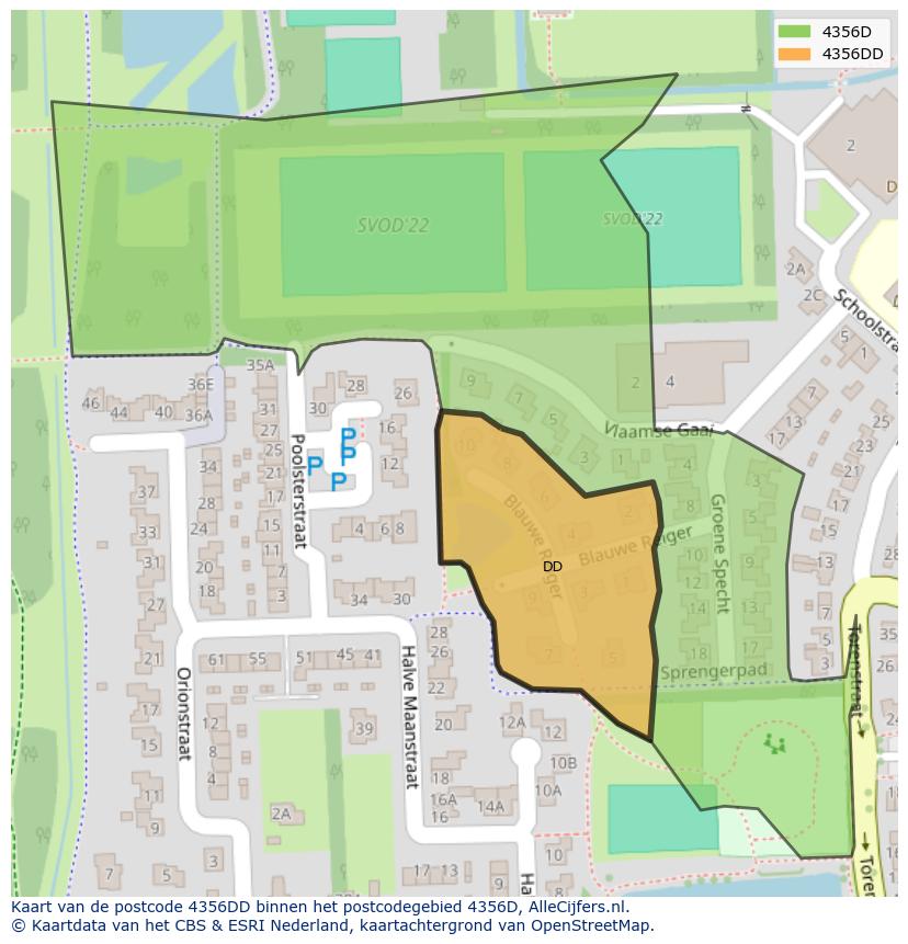 Afbeelding van het postcodegebied 4356 DD op de kaart.