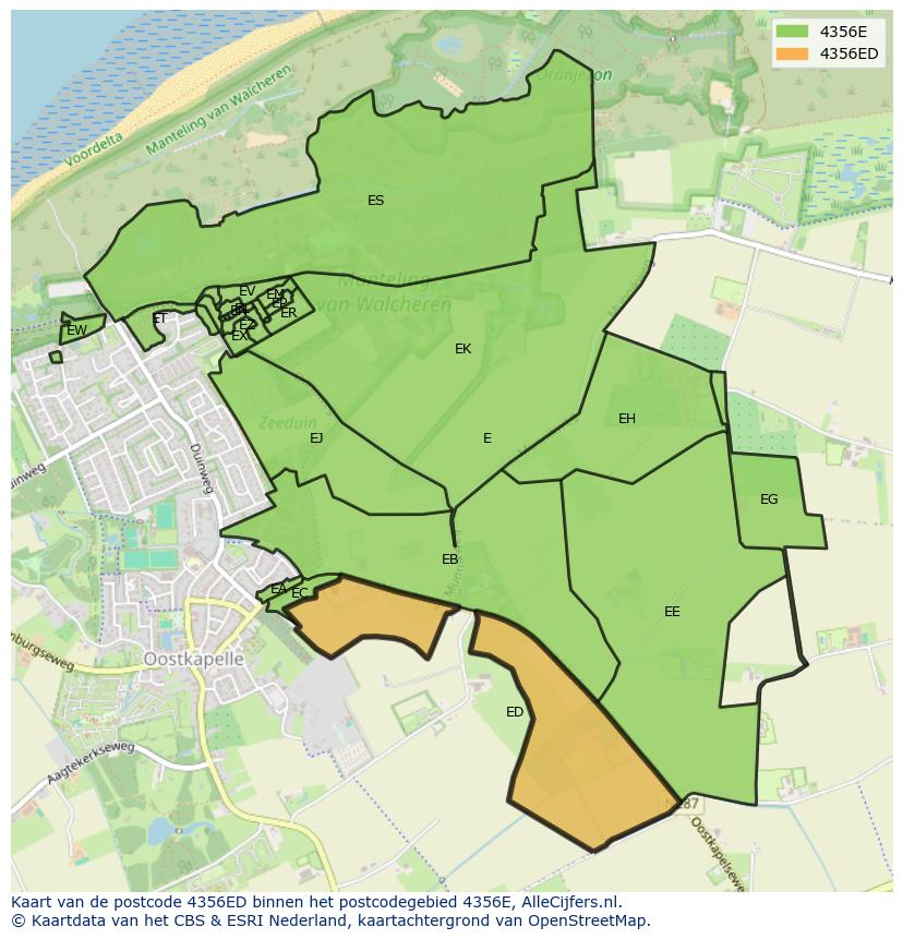 Afbeelding van het postcodegebied 4356 ED op de kaart.