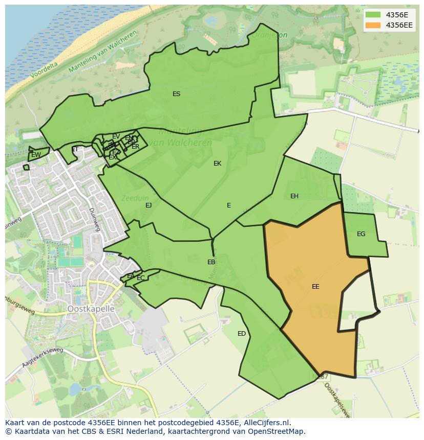 Afbeelding van het postcodegebied 4356 EE op de kaart.