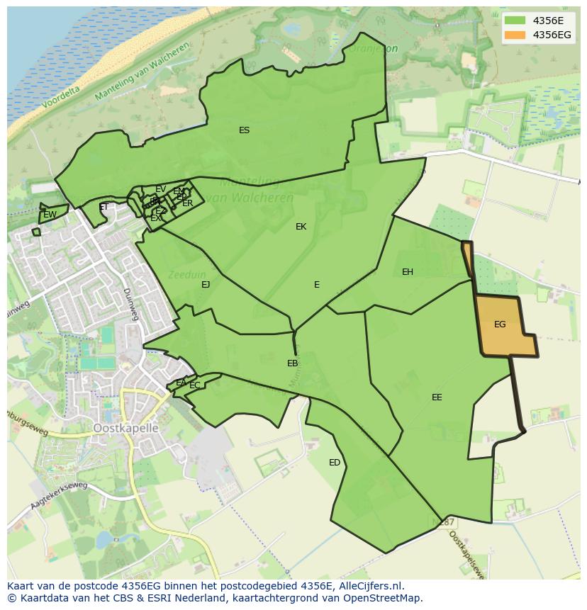 Afbeelding van het postcodegebied 4356 EG op de kaart.