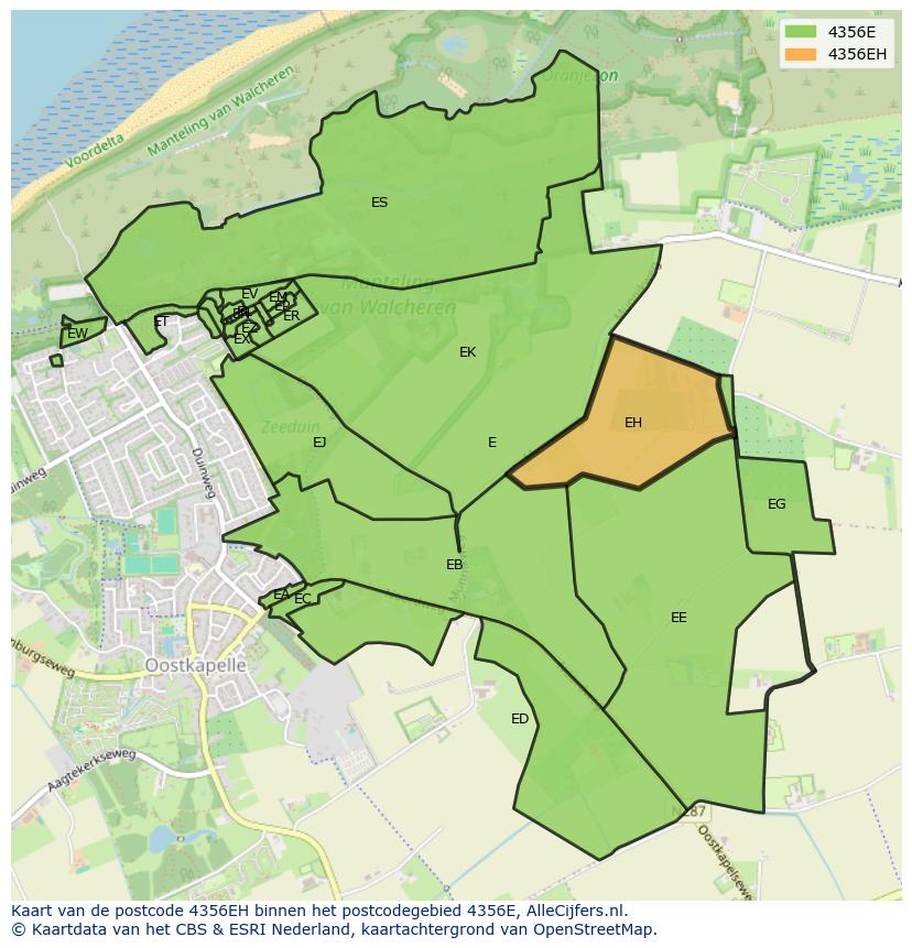 Afbeelding van het postcodegebied 4356 EH op de kaart.