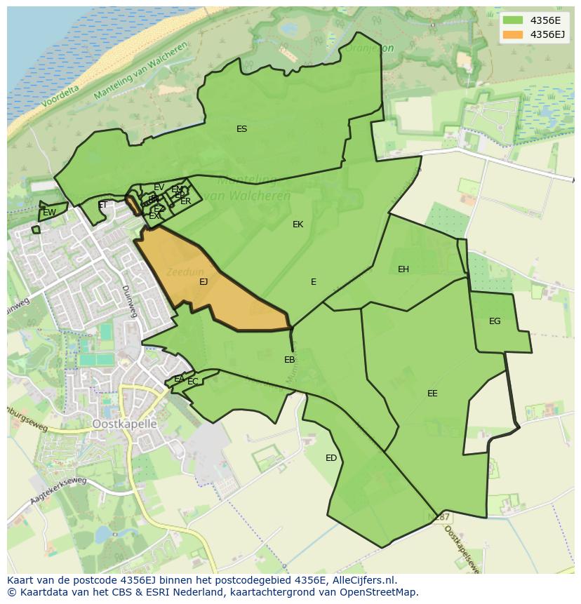 Afbeelding van het postcodegebied 4356 EJ op de kaart.