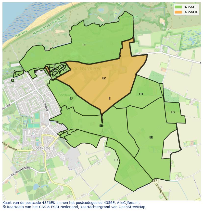 Afbeelding van het postcodegebied 4356 EK op de kaart.