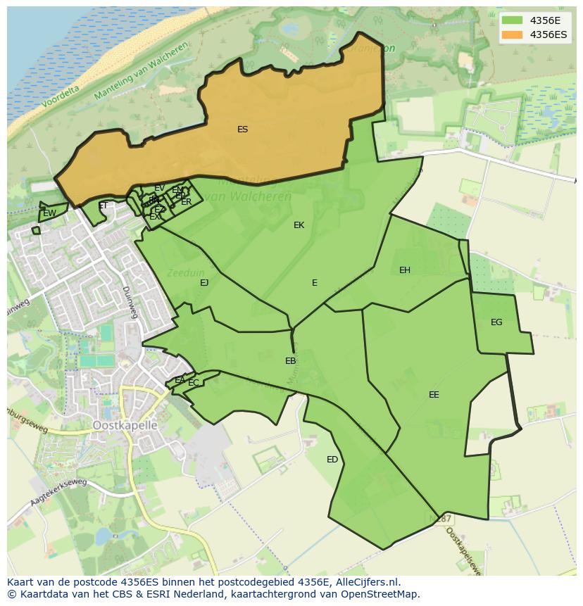 Afbeelding van het postcodegebied 4356 ES op de kaart.