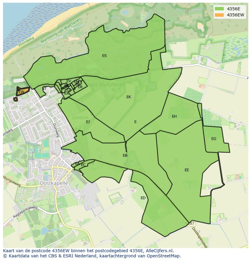 Afbeelding van het postcodegebied 4356 EW op de kaart.