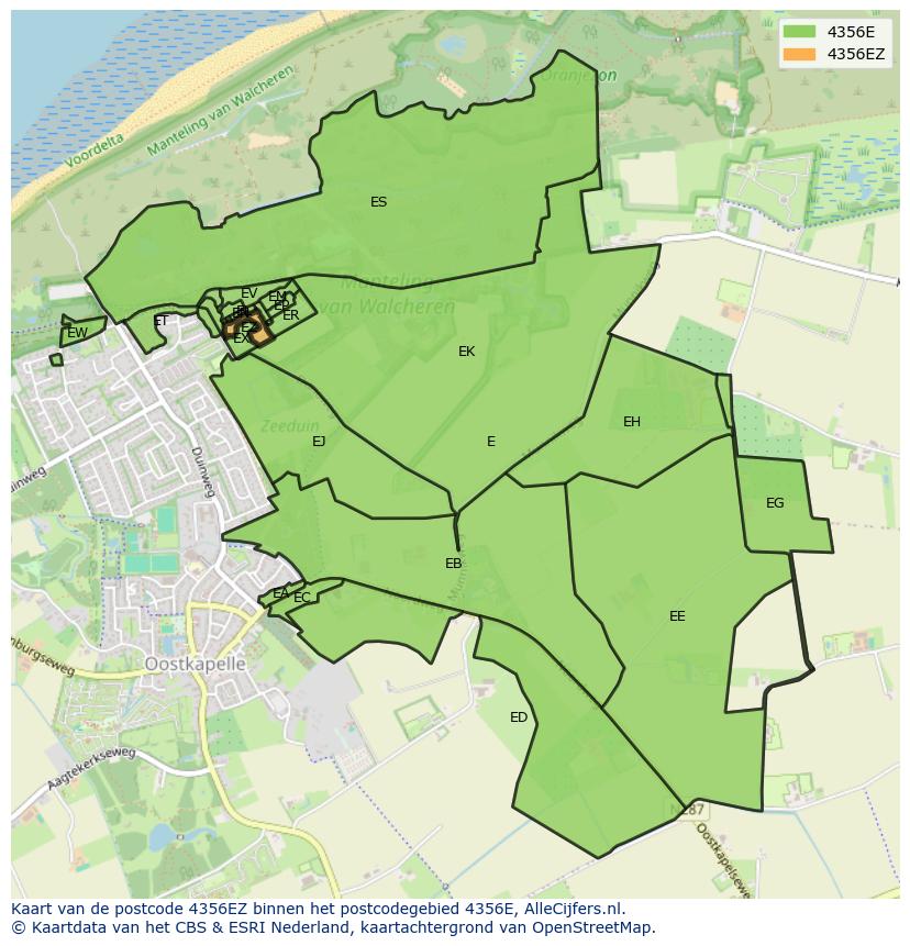 Afbeelding van het postcodegebied 4356 EZ op de kaart.