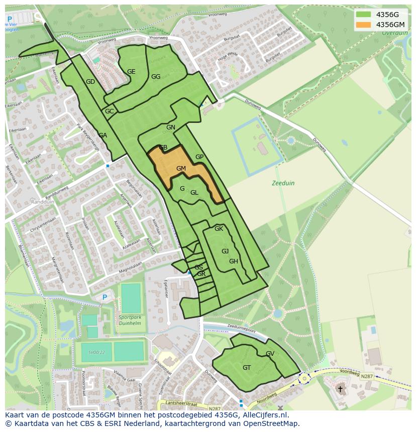 Afbeelding van het postcodegebied 4356 GM op de kaart.