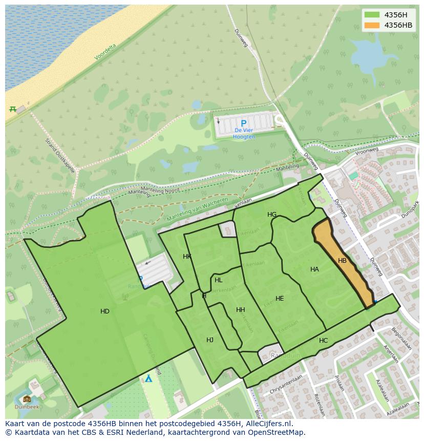 Afbeelding van het postcodegebied 4356 HB op de kaart.