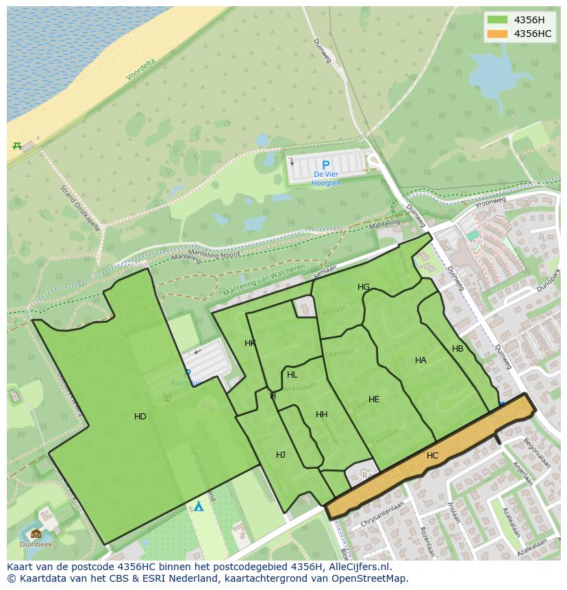 Afbeelding van het postcodegebied 4356 HC op de kaart.