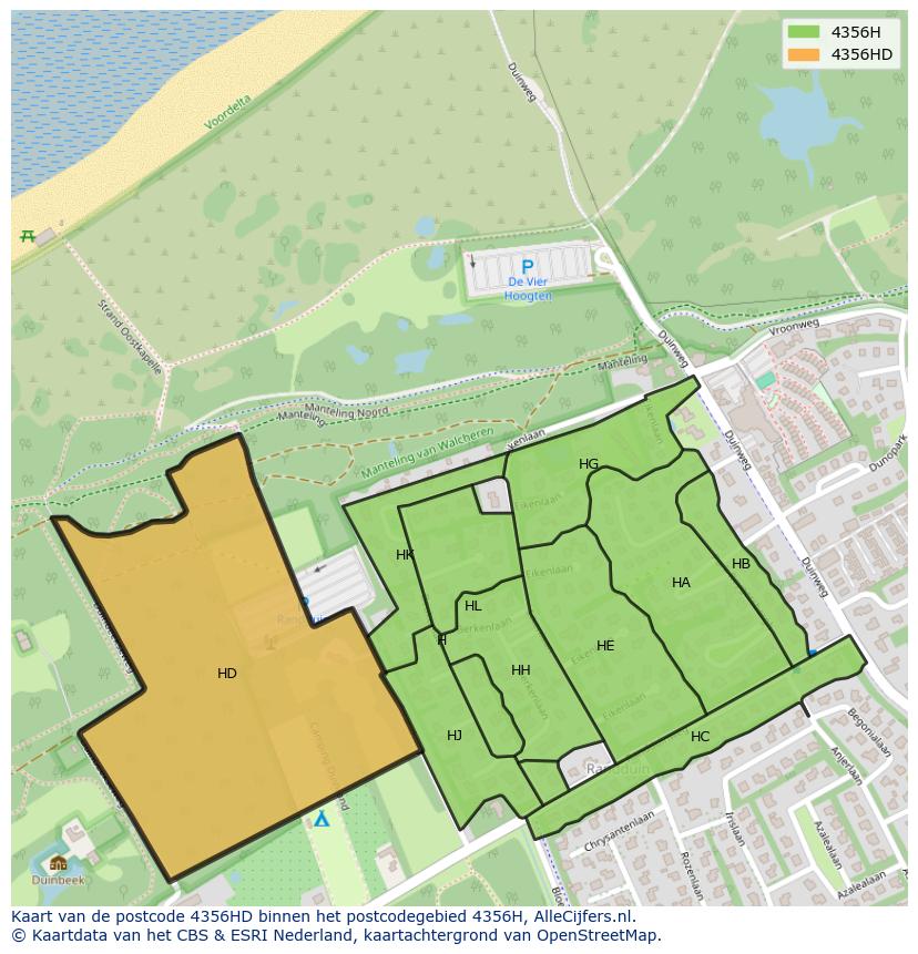 Afbeelding van het postcodegebied 4356 HD op de kaart.
