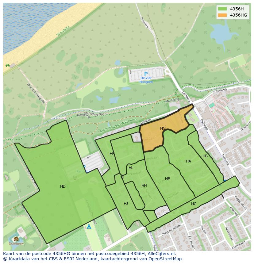 Afbeelding van het postcodegebied 4356 HG op de kaart.