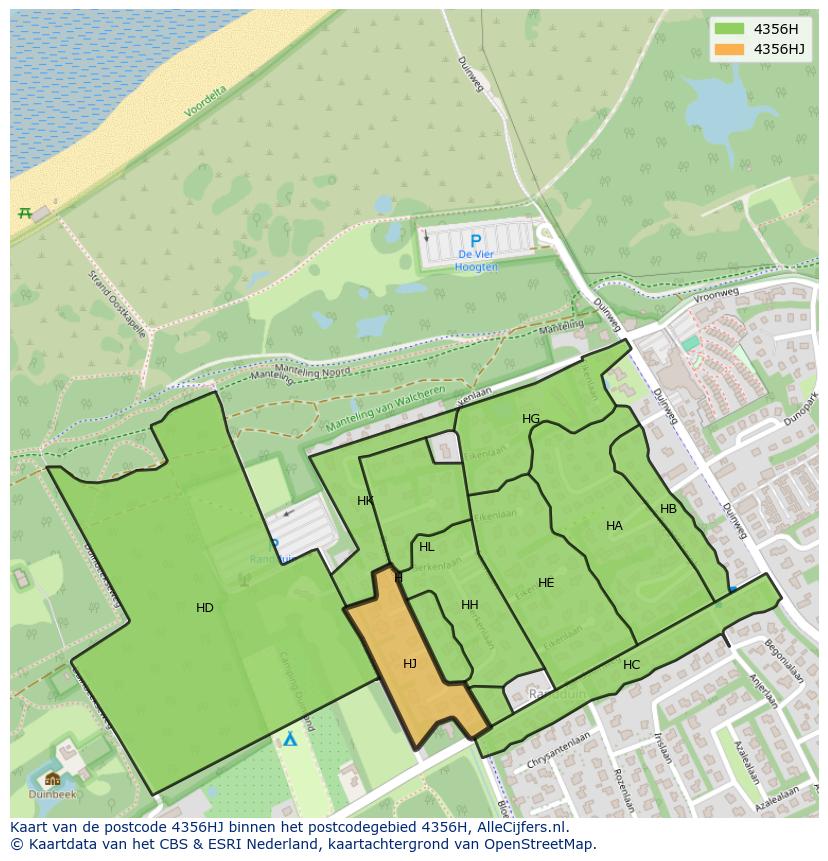 Afbeelding van het postcodegebied 4356 HJ op de kaart.