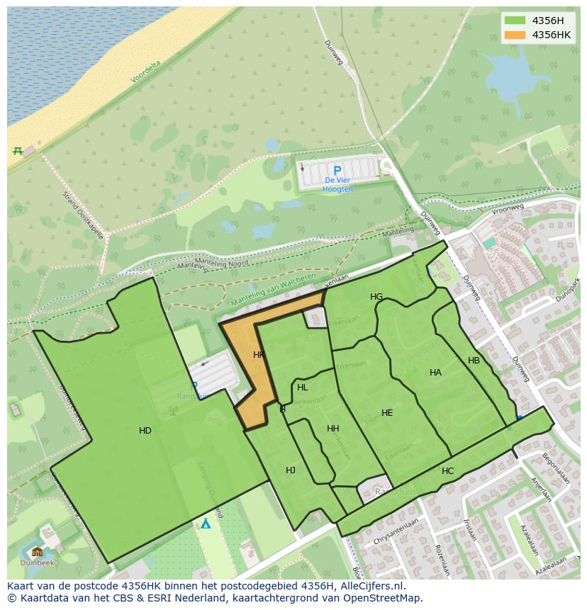Afbeelding van het postcodegebied 4356 HK op de kaart.
