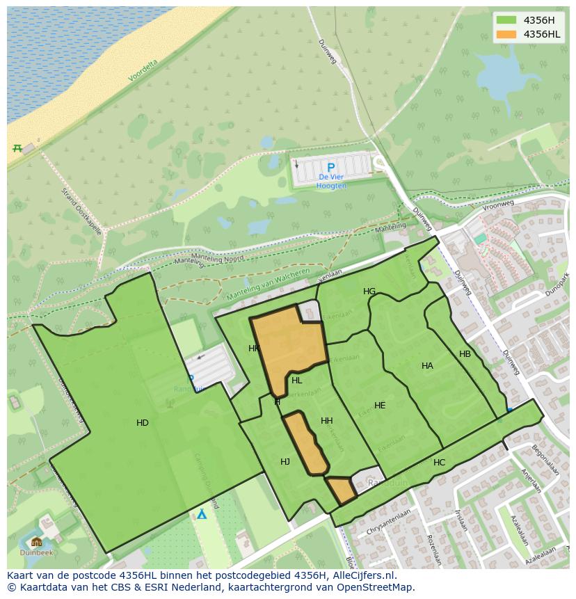 Afbeelding van het postcodegebied 4356 HL op de kaart.