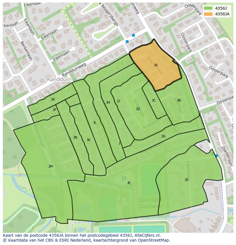 Afbeelding van het postcodegebied 4356 JA op de kaart.