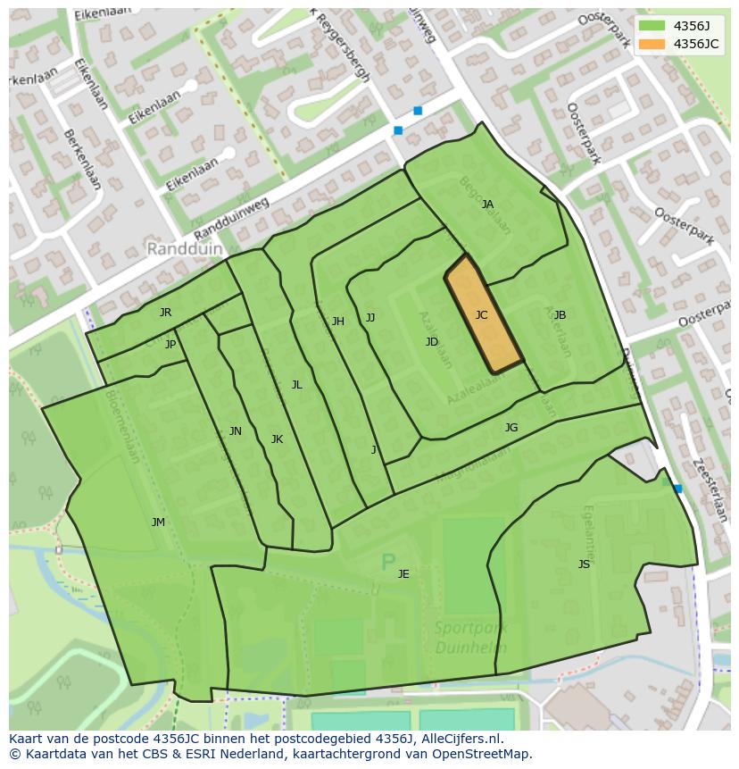 Afbeelding van het postcodegebied 4356 JC op de kaart.
