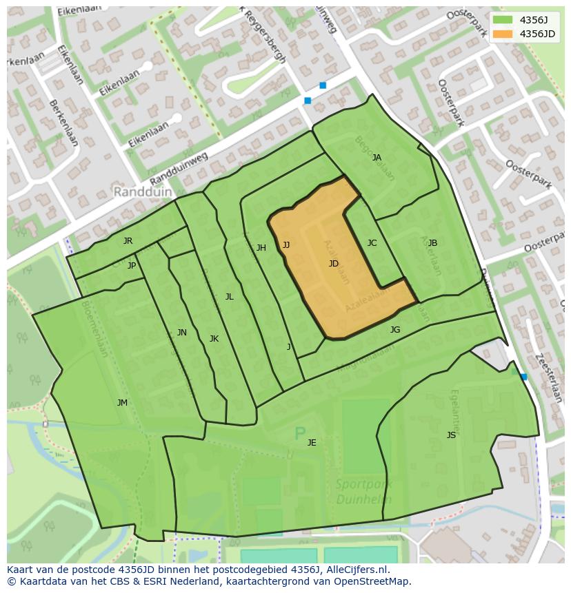 Afbeelding van het postcodegebied 4356 JD op de kaart.