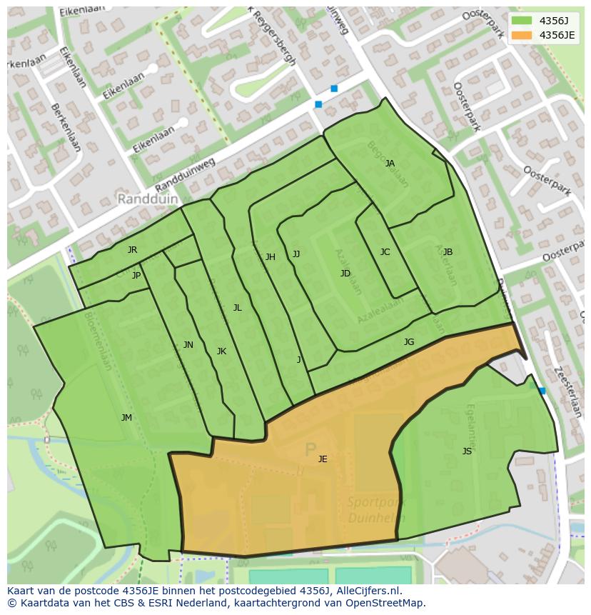 Afbeelding van het postcodegebied 4356 JE op de kaart.