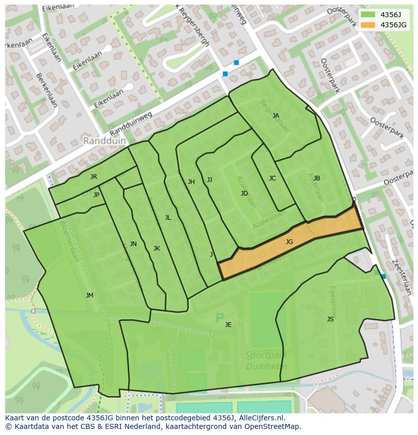 Afbeelding van het postcodegebied 4356 JG op de kaart.