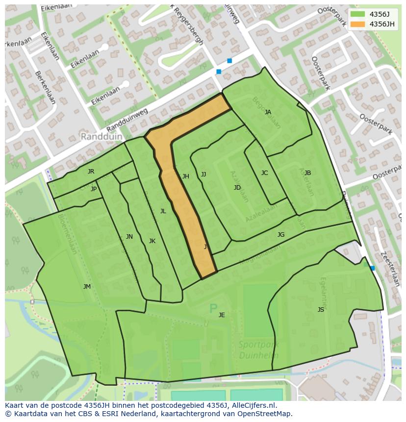 Afbeelding van het postcodegebied 4356 JH op de kaart.