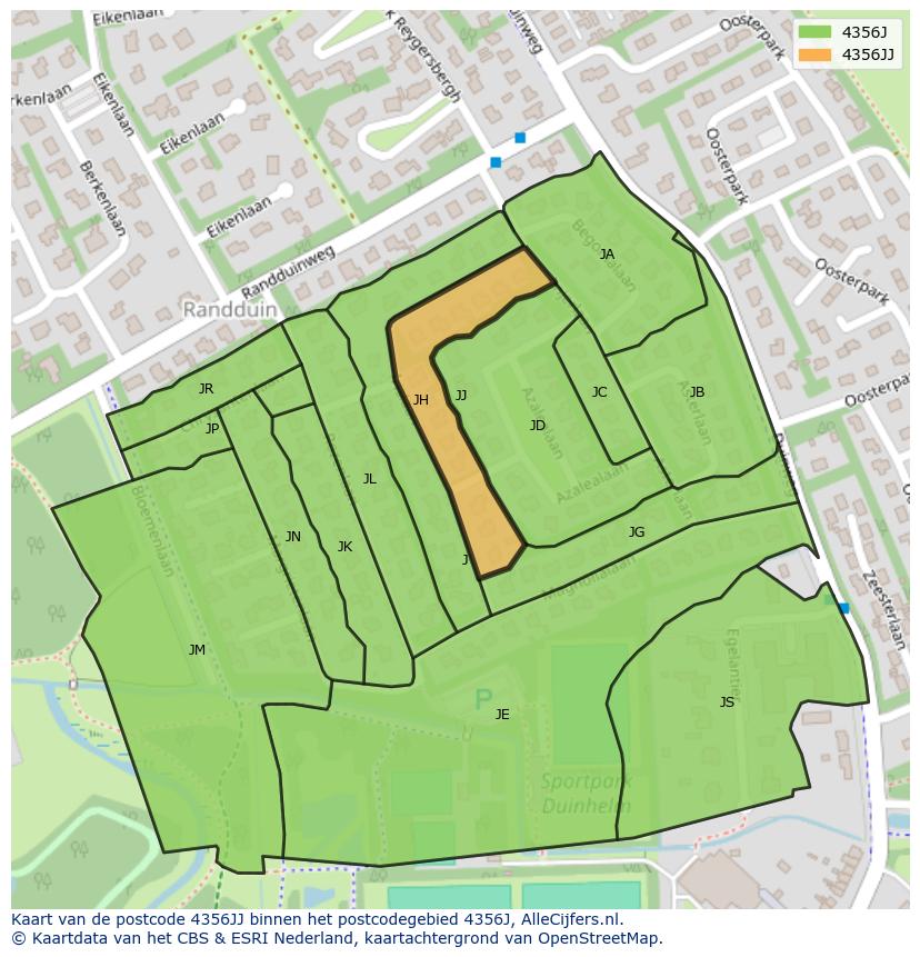 Afbeelding van het postcodegebied 4356 JJ op de kaart.