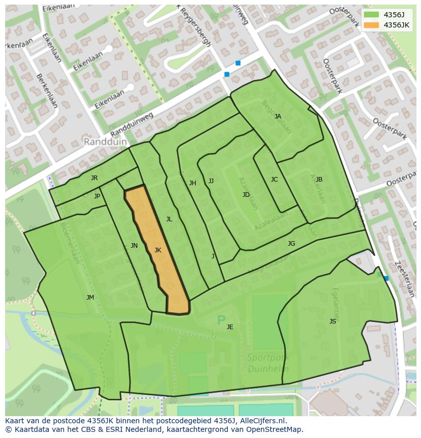 Afbeelding van het postcodegebied 4356 JK op de kaart.