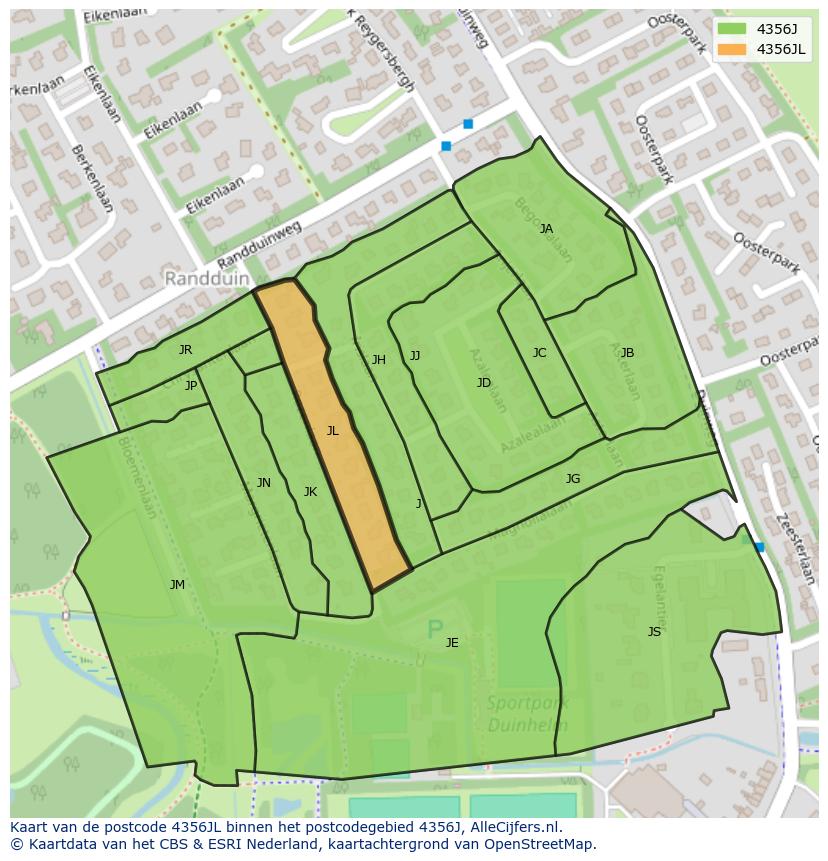 Afbeelding van het postcodegebied 4356 JL op de kaart.