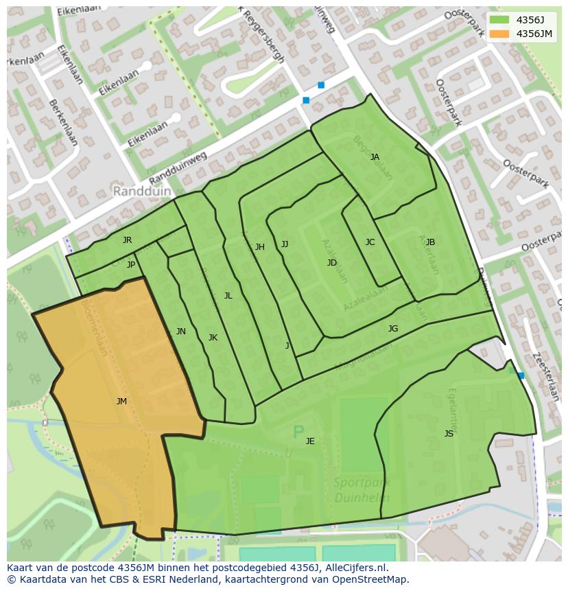 Afbeelding van het postcodegebied 4356 JM op de kaart.