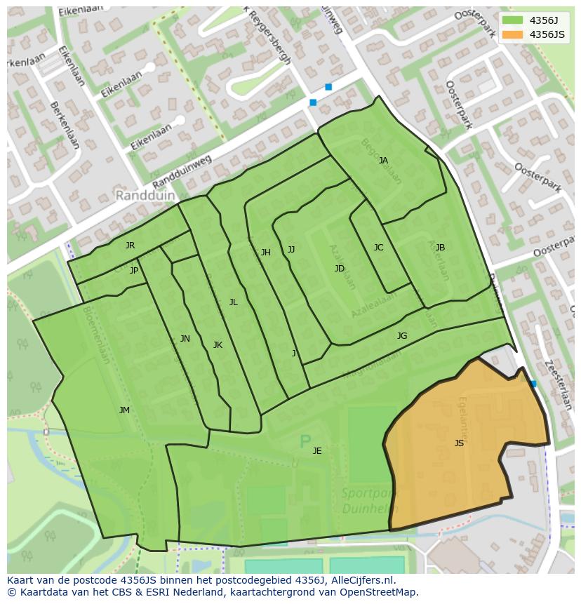 Afbeelding van het postcodegebied 4356 JS op de kaart.