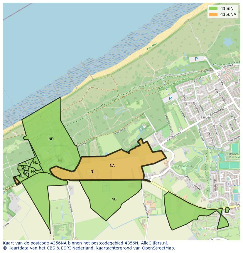 Afbeelding van het postcodegebied 4356 NA op de kaart.
