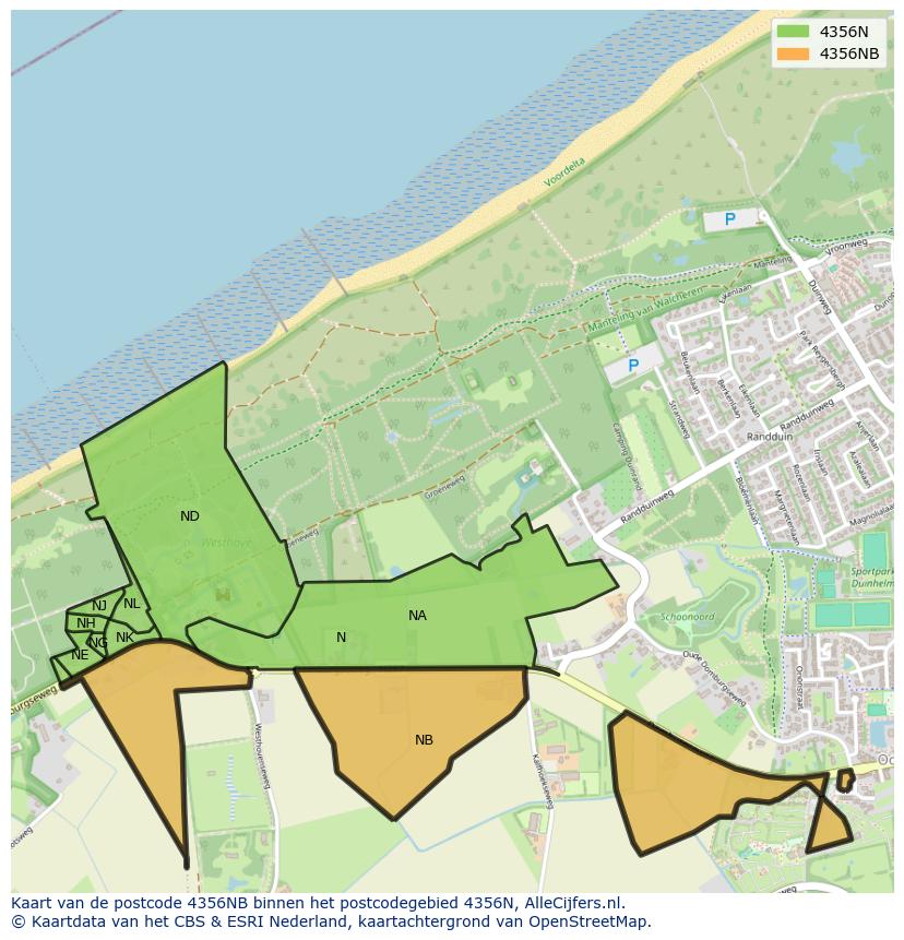 Afbeelding van het postcodegebied 4356 NB op de kaart.