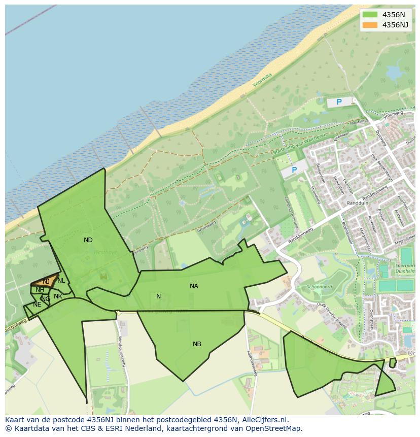 Afbeelding van het postcodegebied 4356 NJ op de kaart.