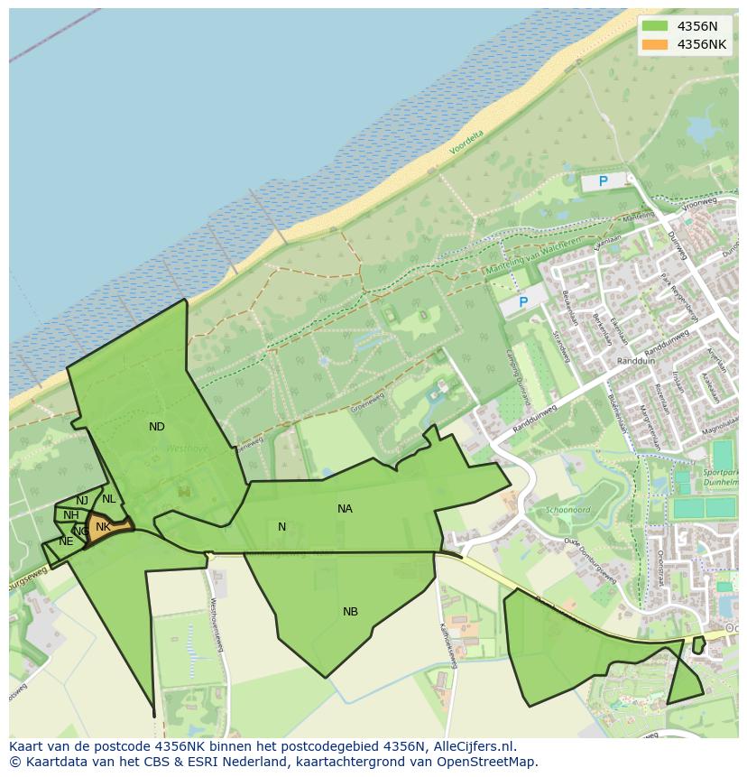 Afbeelding van het postcodegebied 4356 NK op de kaart.