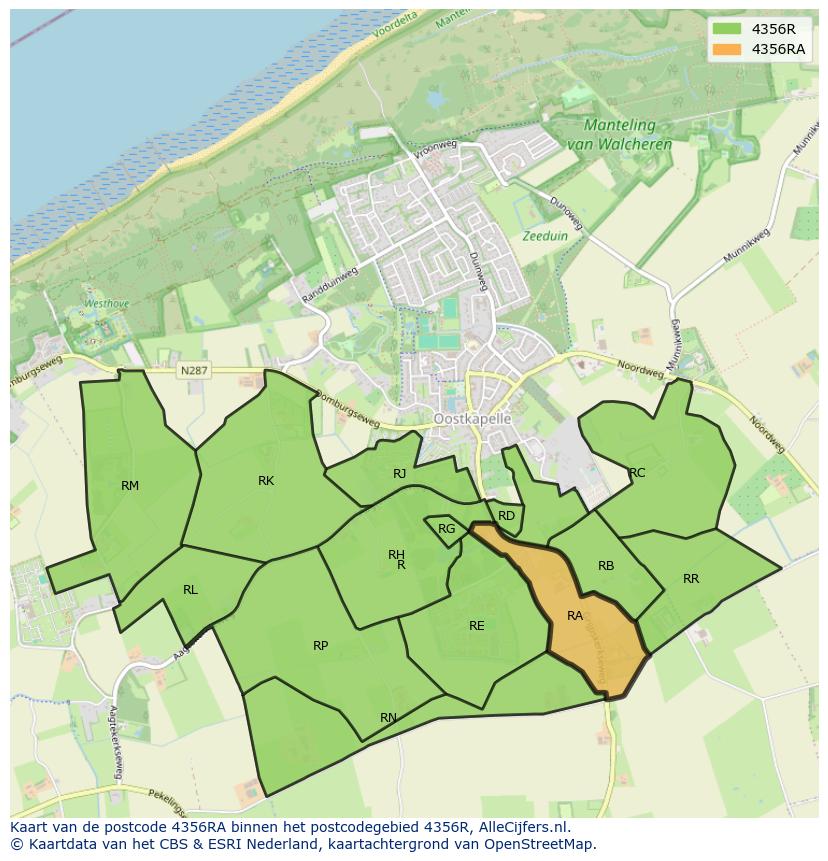 Afbeelding van het postcodegebied 4356 RA op de kaart.
