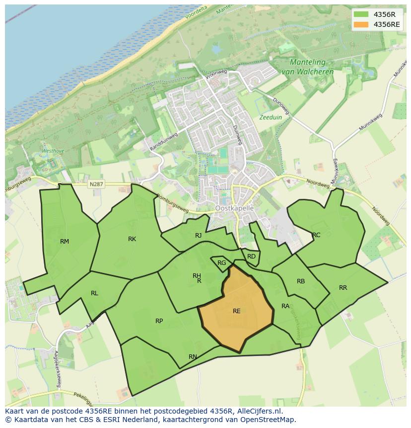 Afbeelding van het postcodegebied 4356 RE op de kaart.