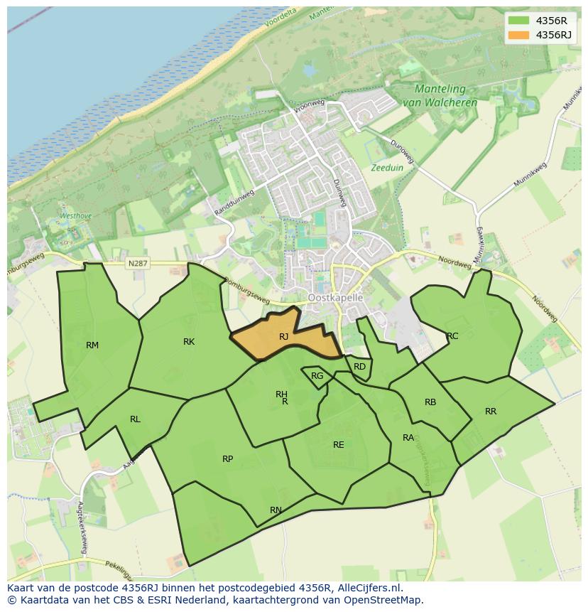 Afbeelding van het postcodegebied 4356 RJ op de kaart.