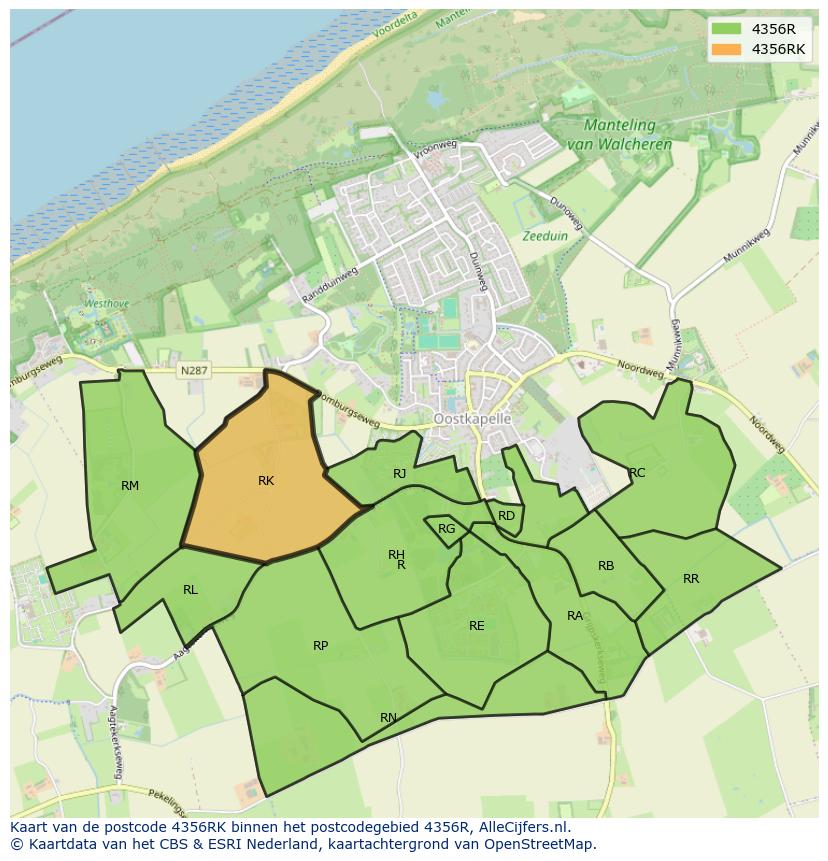 Afbeelding van het postcodegebied 4356 RK op de kaart.
