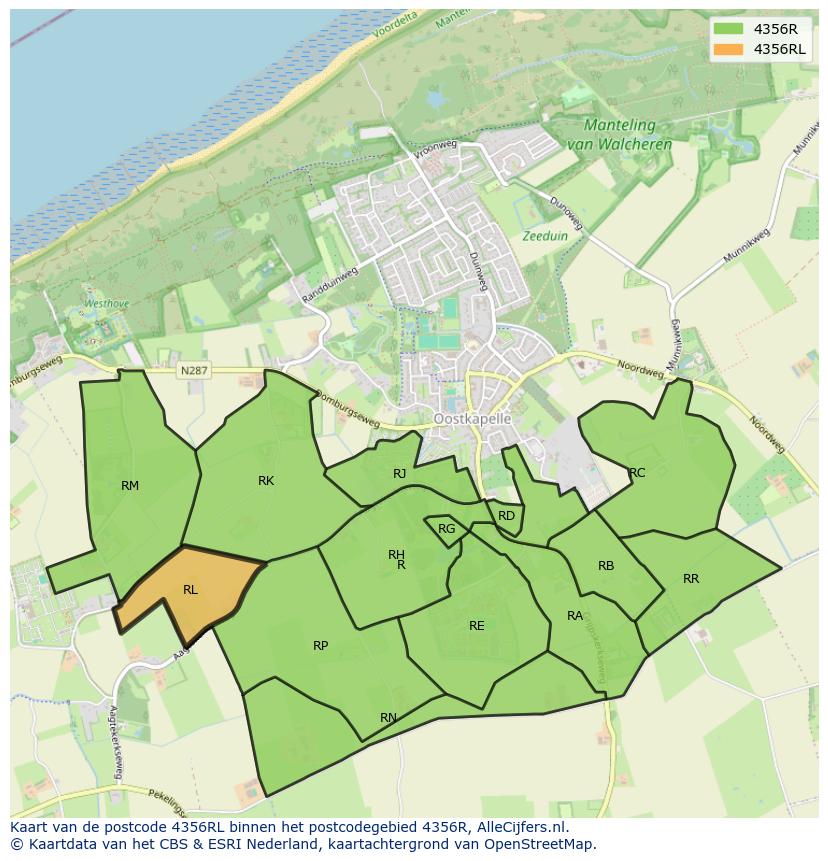 Afbeelding van het postcodegebied 4356 RL op de kaart.