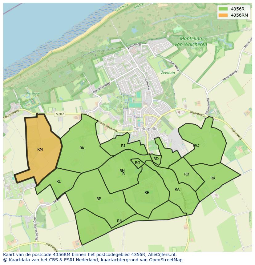 Afbeelding van het postcodegebied 4356 RM op de kaart.