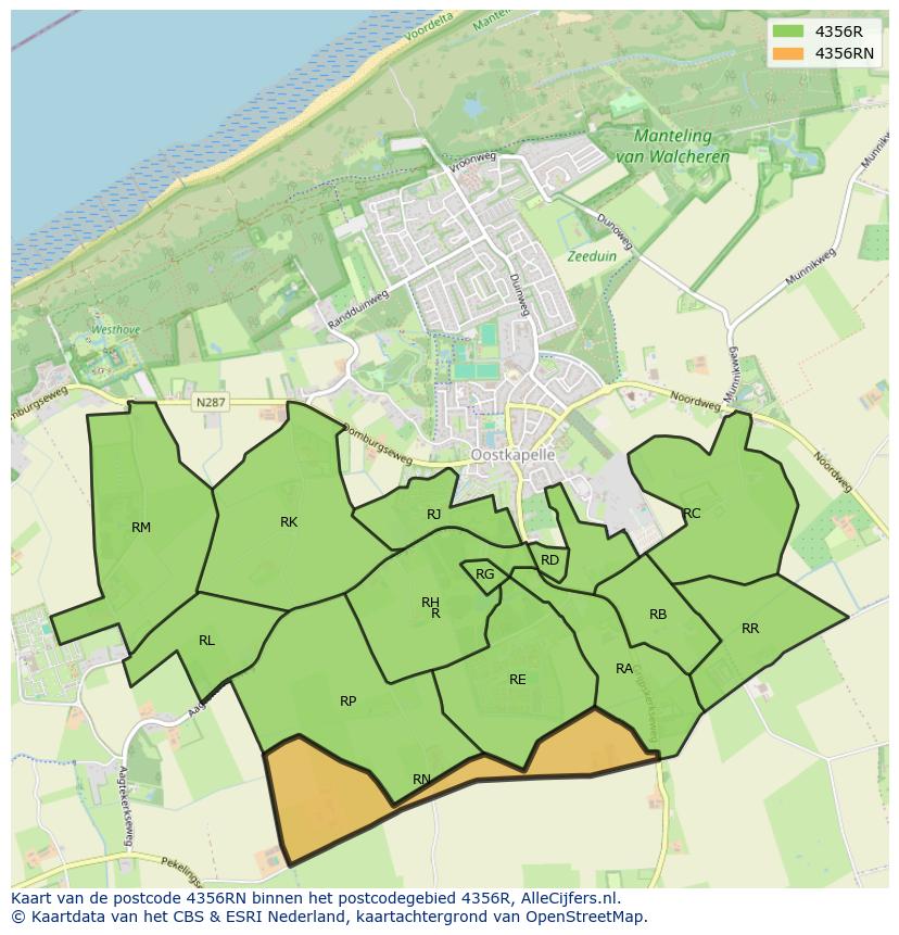 Afbeelding van het postcodegebied 4356 RN op de kaart.
