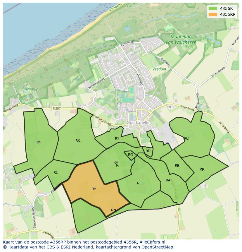 Afbeelding van het postcodegebied 4356 RP op de kaart.