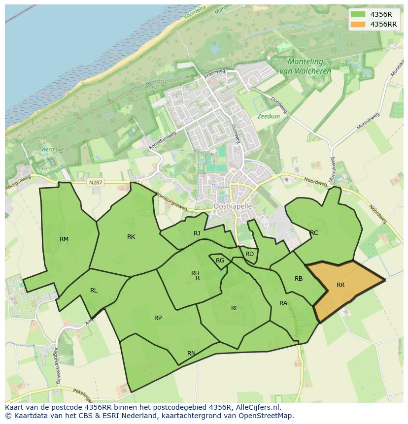 Afbeelding van het postcodegebied 4356 RR op de kaart.