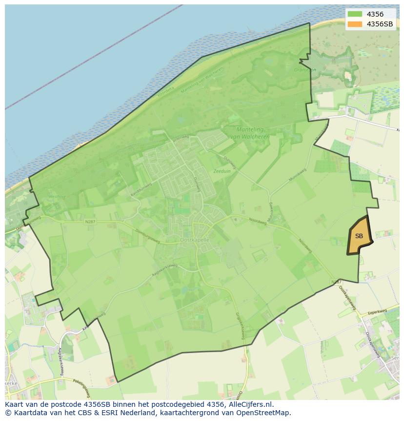 Afbeelding van het postcodegebied 4356 SB op de kaart.