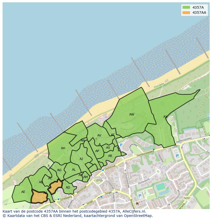 Afbeelding van het postcodegebied 4357 AA op de kaart.