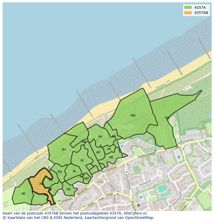 Afbeelding van het postcodegebied 4357 AB op de kaart.