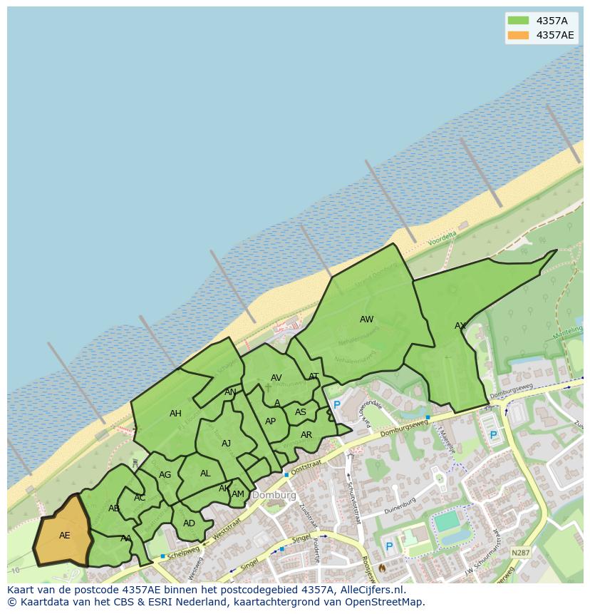 Afbeelding van het postcodegebied 4357 AE op de kaart.