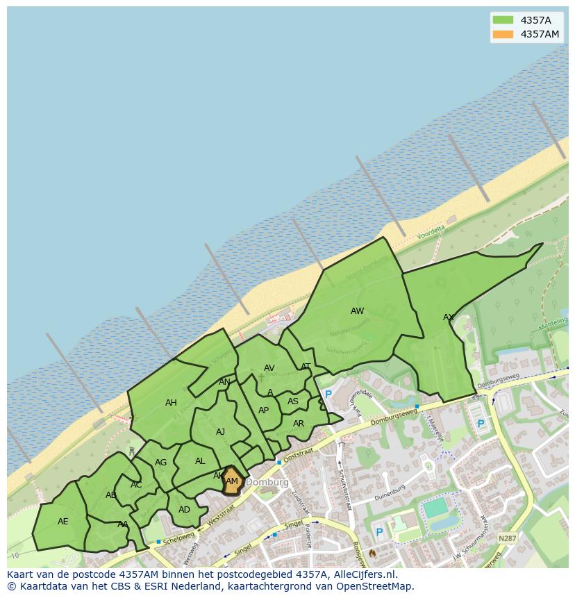 Afbeelding van het postcodegebied 4357 AM op de kaart.