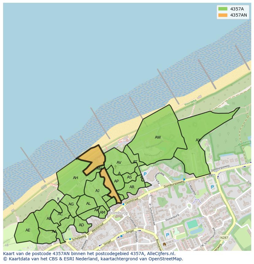 Afbeelding van het postcodegebied 4357 AN op de kaart.